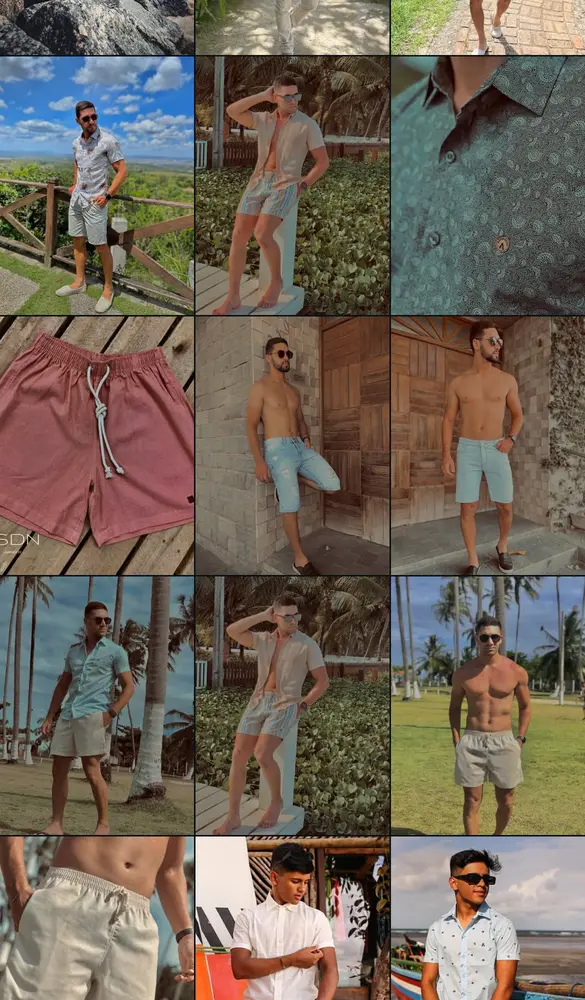 Feed da marca de moda praia e casual antes: fotos de peça parecidas, fundo neutro
